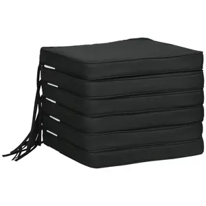 Buy Set of 6 Chair Cushion Seat Pads Dining Chair w/ Straps Indoor Outdoor Removable Tie On Garden Patio, Black