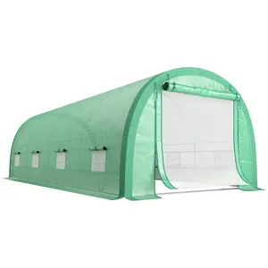 Buy Outsunny 6 x 3(m) Polytunnel Greenhouse with Upgraded Structure, Mesh Door and Windows, 15 Plant Labels, Green