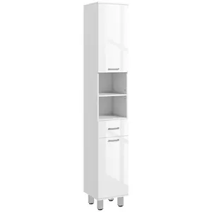 Buy 71" Tall Slim Bathroom Storage Cabinet, Tall Narrow Cupboard with Drawer, Open Shelves, 2 Doors Cabinets and Adjustable Shelves for Kitchen, Hallway, Living Room, High Gloss White