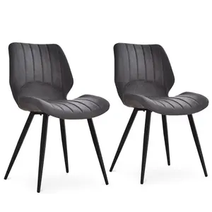 Buy Dining Chairs Set of 2, PU Leather Upholstered Kitchen Chairs with Backs, Moulded Padded Seats and Steel Frame for Dining Room, Grey