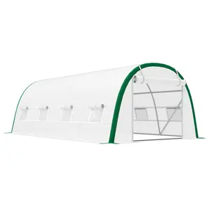 Buy Outsunny Walk-in Polytunnel Greenhouse Tunnel Warm House Tent with Zipped Doors, 8 Mesh Windows, PE Cover, 6 x 3 m, White