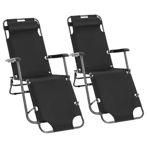 Buy Outsunny 2 in 1 Folding Sun Lounger Reclining Garden Chair Set of 2 with 2-Level Adjustable Backrest, Outdoor Zero Gravity Recliner Garden Chairs with Head Pillow and Armrests, Black