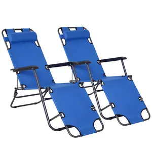 Buy Outsunny 2 in 1 Folding Sun Lounger Reclining Garden Chair Set of 2 with 2-Level Adjustable Backrest, Outdoor Zero Gravity Recliner Garden Chairs with Head Pillow and Armrests, Blue