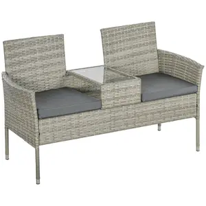 Buy Outsunny Two-Seat Rattan Chair, with Middle Table - Light Grey