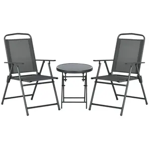 Buy Outsunny Three-Piece Garden Seat Set, with Glass-Top Table - Dark Grey