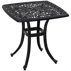 Buy Cast Aluminium Bistro Table, Outdoor Square Side Table with Umbrella Hole, Garden Table for Balcony, Bronze Tone