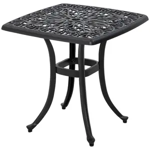 Buy Cast Aluminium Bistro Table, Outdoor Square Side Table with Umbrella Hole, Garden Table for Balcony, Black