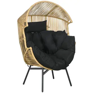 Buy Outsunny String Rattan Egg Chair, with Padded Seat Cushion - Sand/Black