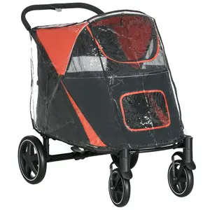 Buy One-Click Foldable Pet Travel Stroller with Rain Cover, Cat Dog Pushchair with Universal Front Wheels, Shock Absorber, Storage Bags, Mesh Window, Safety Leash for Large and Medium Dogs (Red)