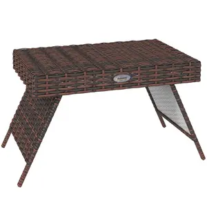 Buy Foldable Outdoor Side Table, Rattan Garden Coffee Table with Steel Frame, Space Saving Bistro Garden Furniture for Patio, Balcony, 60 x 41 x 41 cm, Brown