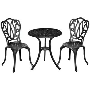 Buy 3 Piece Garden Bistro Set, Cast Aluminium Outdoor Furniture Set with Umbrella Hole for Balcony, Porch, Patio, Black