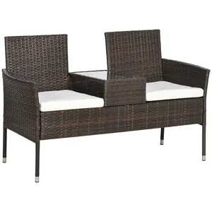 Buy Outsunny Two-Seat Rattan Chair, with Middle Table - Brown