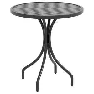 Buy 66cm Patio Table, Round Garden Table, Outdoor Side Table with Steel Frame and Slat Tabletop, Black