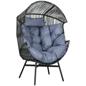 Buy Outsunny String Rattan Egg Chair, with Padded Seat Cushion - Grey/Black