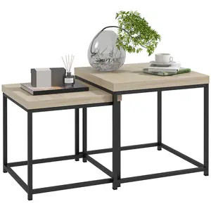 Buy Coffee Table Set of 2, Nest of Tables with 3.5cm Thick Tabletop, Oak