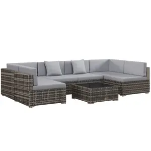 Buy Outsunny Seven-Piece Rattan Garden Set, with Glass-Top Table - Mixed Grey