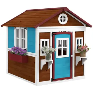 Buy Wooden Playhouse with Doors, Windows, Plant Pots, Boxes, for 3-8 Years - Dark Brown