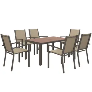 Buy Seven-Piece Garden Dining Set, with Plastic Wood-Top Table - Brown