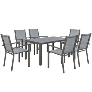 Buy Seven-Piece Garden Dining Set, with Plastic Wood-Top Table - Grey