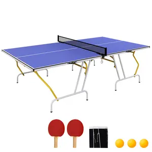 Buy 9FT Foldable Table Tennis Table, with Cover, Net, Paddles, Balls - Blue