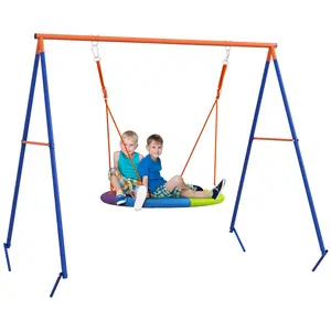 Buy Outsunny Metal Kids Swing Set Nest Swing Seat with A-Frame Structure for Outdoor Use - Multicoloured