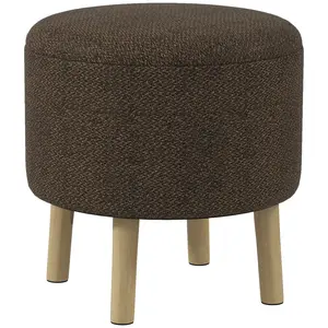 Buy HOMCOM Round Ottoman Stool with Storage, Linen Fabric Upholstered Foot Stool with Padded Seat, Hidden Space and Wood Legs