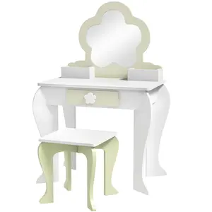 Buy ZONEKIZ Kids Vanity Table with Mirror and Stool, Drawer, Storage Boxes, Flower Design, for Ages 3-6 Years - White