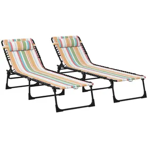 Buy Outsunny Set of Two Folding Sun Loungers, with Four-Position Backs - Multicoloured