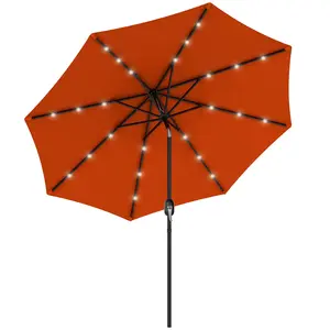 Buy Outsunny 2.7m Outdoor Patio Garden Umbrella Parasol with Tilt Crank and 24 LEDs Lights, Orange