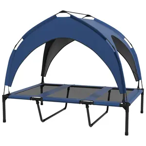 Buy Cooling Raised Pet Bed w/ Washable Breathable Mesh, for Large Dogs, 106 x 76 x 94cm - Dark Blue