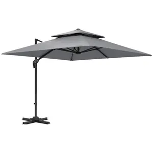 Buy Outsunny 3 x 3(m) Cantilever Parasol with Aluminium Frame, Crank and Tilt, 360-Degree Rotation, Double Top Garden Umbrella with Cover (Only Cross Base), Light Grey