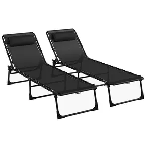 Buy Outsunny Set of Two Folding Sun Loungers, with Four-Position Backs - Black