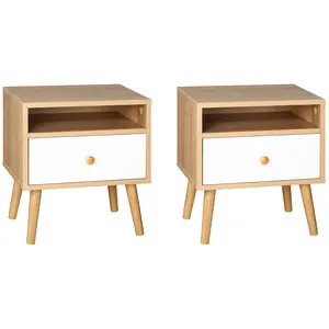 Buy Bedside Table, Bedside Cabinet with Drawer and Shelf, Modern Nightstand, End Table for Living Room, Bedroom, Set of 2, Natural