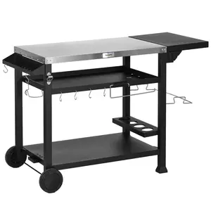 Buy Multi-Feature BBQ Grill Table, with Stainless Steel Top - Black