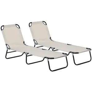 Buy Outsunny Garden Sun Lounger, with Five-Position Back - Cream White