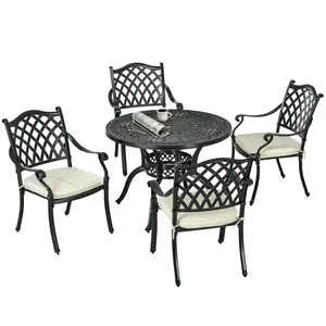 Buy Outsunny Cast Aluminium 4 Seater Outdoor Dining Set with Cushions Parasol Hole Black