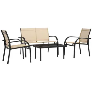 Buy Four-Piece Curved Steel Garden Dining Set  - Beige/Grey