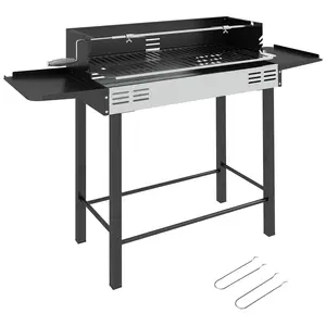 Buy BBQ Rotisserie Grill Roaster Charcoal Spit Roasting Machine for Chicken Turkey with 3-Level Grill Grate, Side Shelves