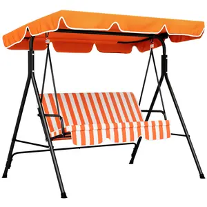 Buy Outsunny 3 Seater Garden Swing Chair, Outdoor Swing Chair with Adjustable Canopy, Mental Frame & Cushions, Orange