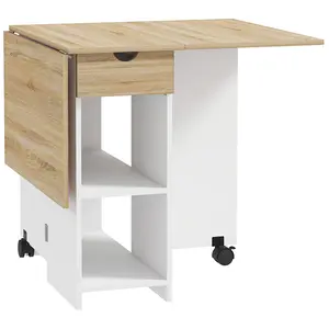 Buy Folding Dining Table, Drop Leaf Table for Small Spaces, Foldable Table with Drawer and Storage Shelves for Kitchen, Dining Room, Oak
