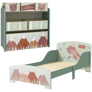 Buy ZONEKIZ Toddler Bed Frame, Kids Storage Shelf Unit with 6 Fabric Bins for Ages 3-6 Years, Green