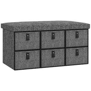 Buy Six-Drawer Shoe Storage Bench, with Padded Top Seat - Dark Grey