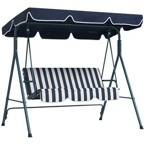 Buy Outsunny 3 Seater Garden Swing Chair, Outdoor Swing Chair with Adjustable Canopy, Mental Frame & Cushions, Blue