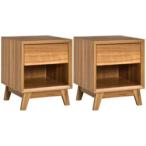 Buy Modern Bedside Table Nightstand, Living Room End Table, Side Table with Drawer and Shelf, Set of 2, Walnut Brown