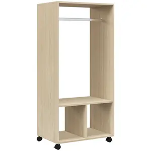 Buy Open Wardrobe on Wheels, Bedroom Wardrobe with Clothes Hanging Rail, 2 Storage Shelves, Mobile Garment Rack for Cloakroom, Hallway, Natural