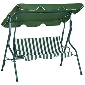 Buy 3 Seater Garden Swing Seat Chair Outdoor Bench with Adjustable Canopy and Metal Frame, Green Stripes