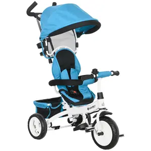 Buy 6 in 1 Kids Trike Push Bike w/ Push Handle, Canopy, 5-point Seat Belt, Storage, Footrest, Brake, for 1-5 Years, Blue