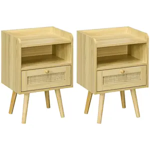 Buy Set of Two Rattan Weave Bedside Tables - Wood Effect