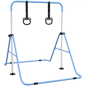 Buy HOMCOM Adjustable Height, Foldable Kids Gymnastics Bar w/ Non-slip Rubber Floor Rings, for 3+ Years, Blue