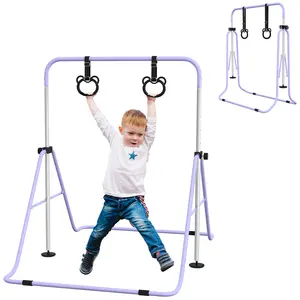 Buy HOMCOM Adjustable Height, Foldable Kids Gymnastics Bar w/ Non-slip Rubber Floor Rings, for 3+ Years, Purple